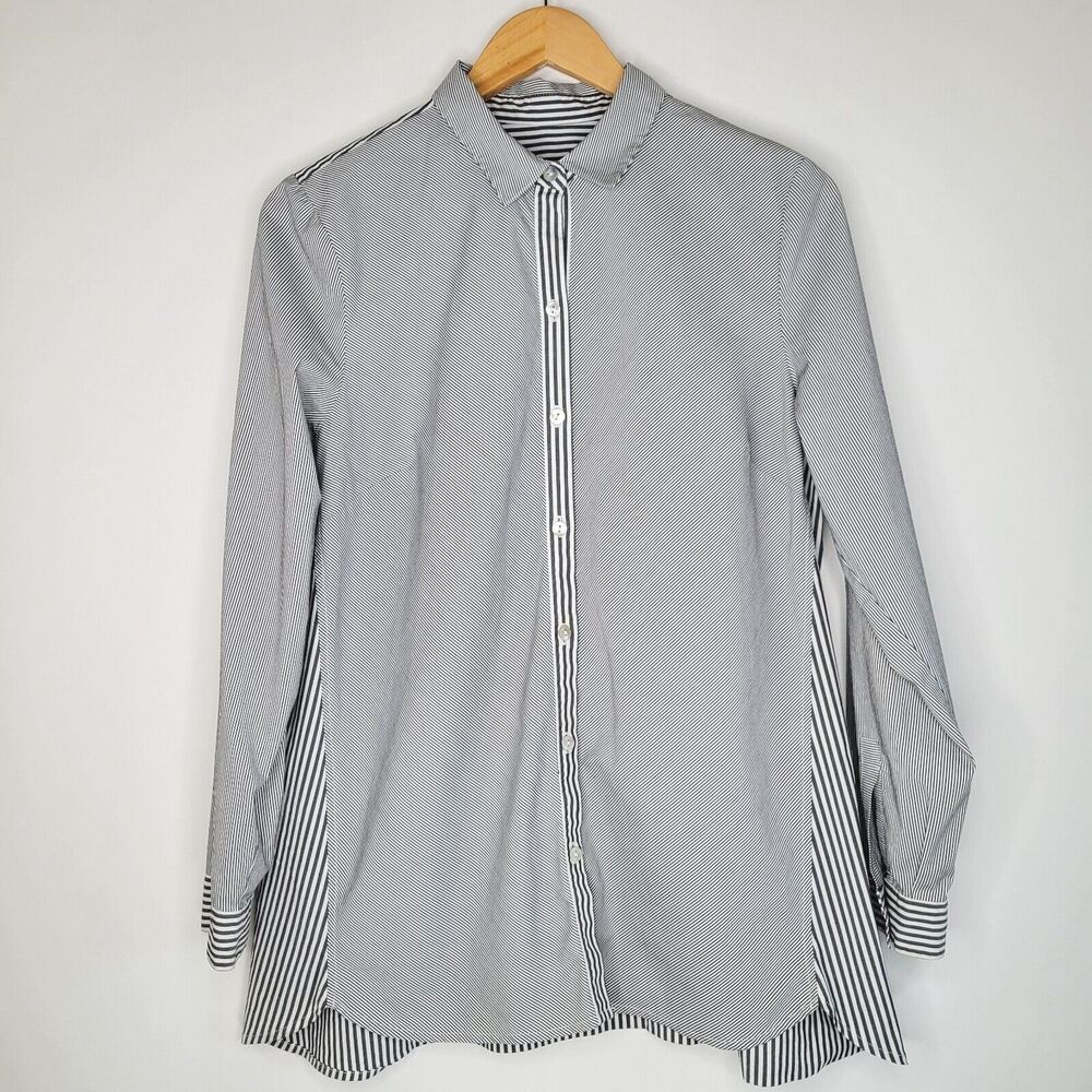 J JILL Mixed Stripe Print Button Up Shirt Size M Office Career Casual